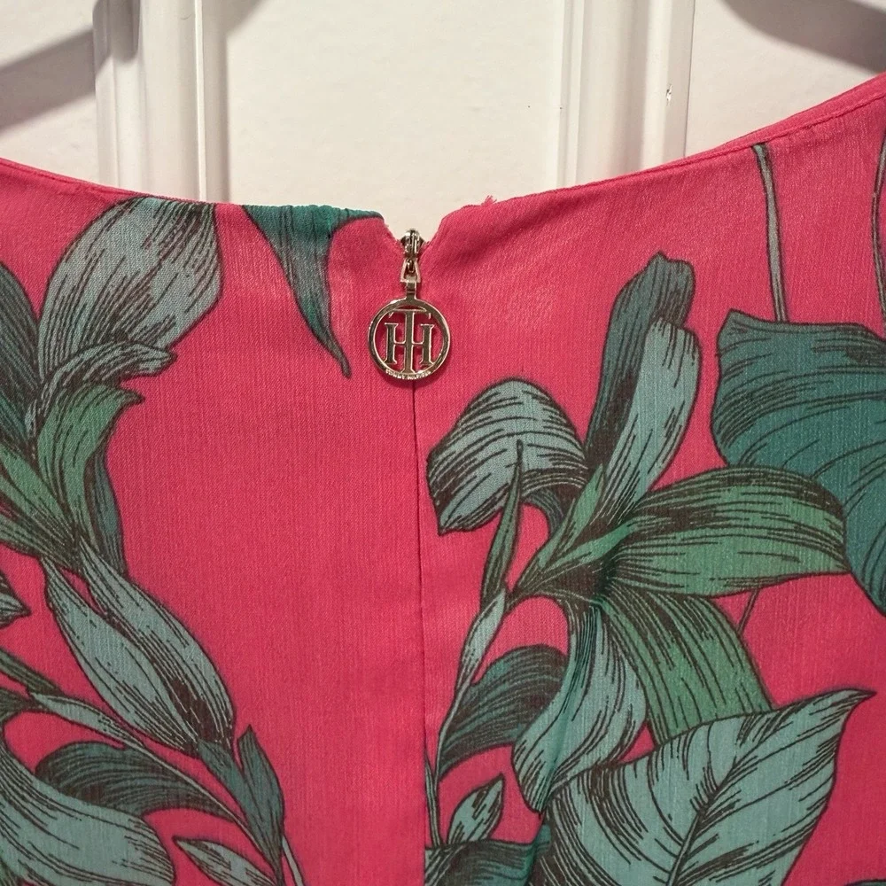 Tommy Hilfiger Women's Size 20W Pink Green Palm‎ Leaf Print Dress